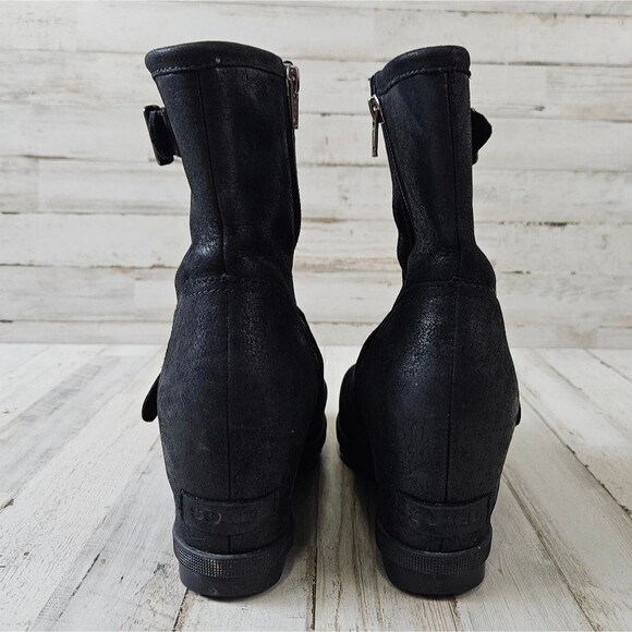 Sorel Joan Of Arctic II Black Suede Leatger Buckle Wedge Boots - Picture 6 of 9